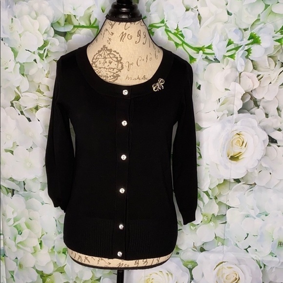 SweaterWorks Silk-Blend Black Cardigan Medium - Picture 1 of 8